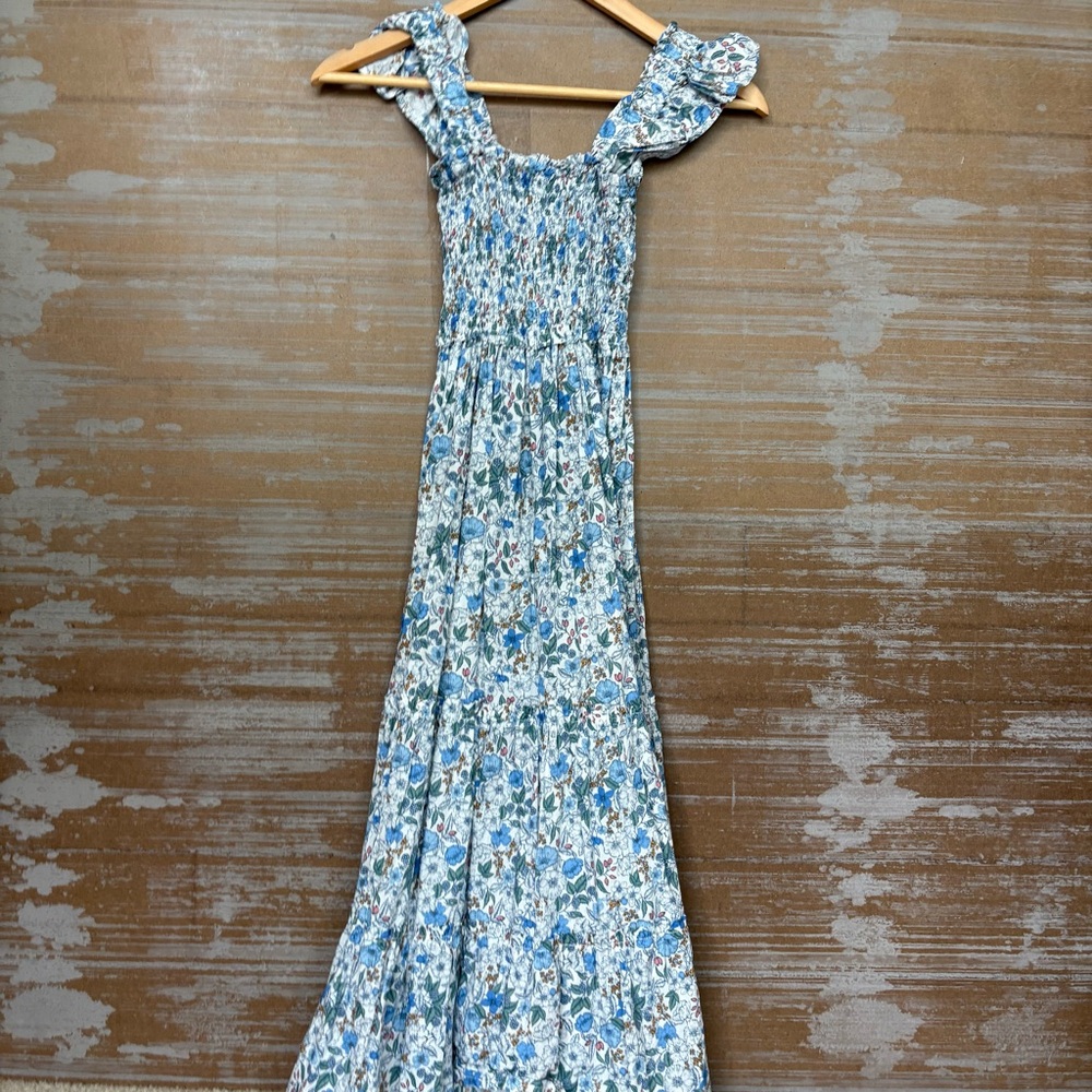 Pukatuka Smocked Midi Dress Blue Floral Preppy Boho Beachy Womens XS - Picture 3 of 3